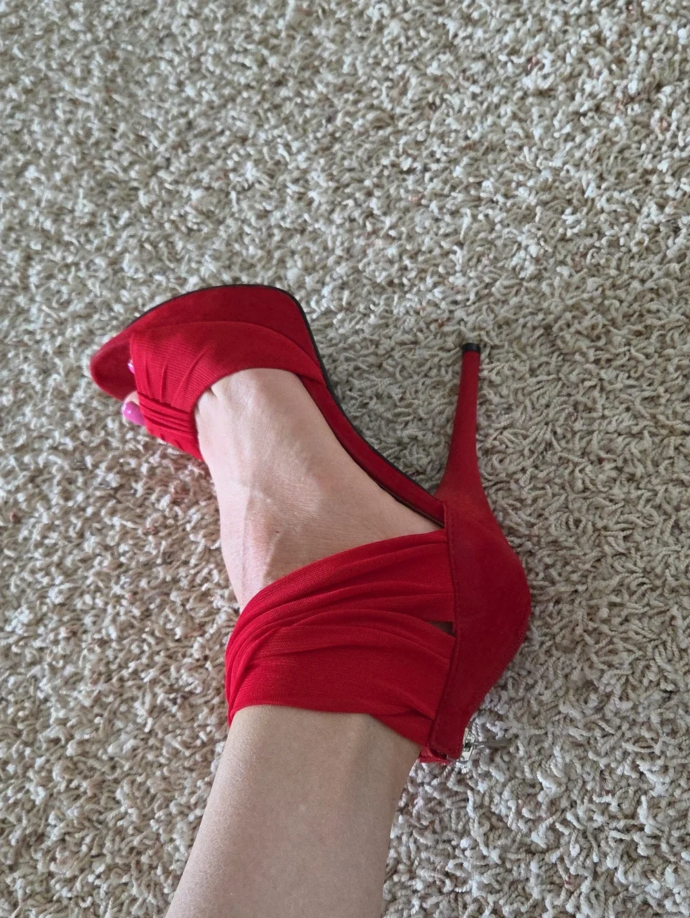 Anne Michelle Red High Heel Ankle-Strap Sandals